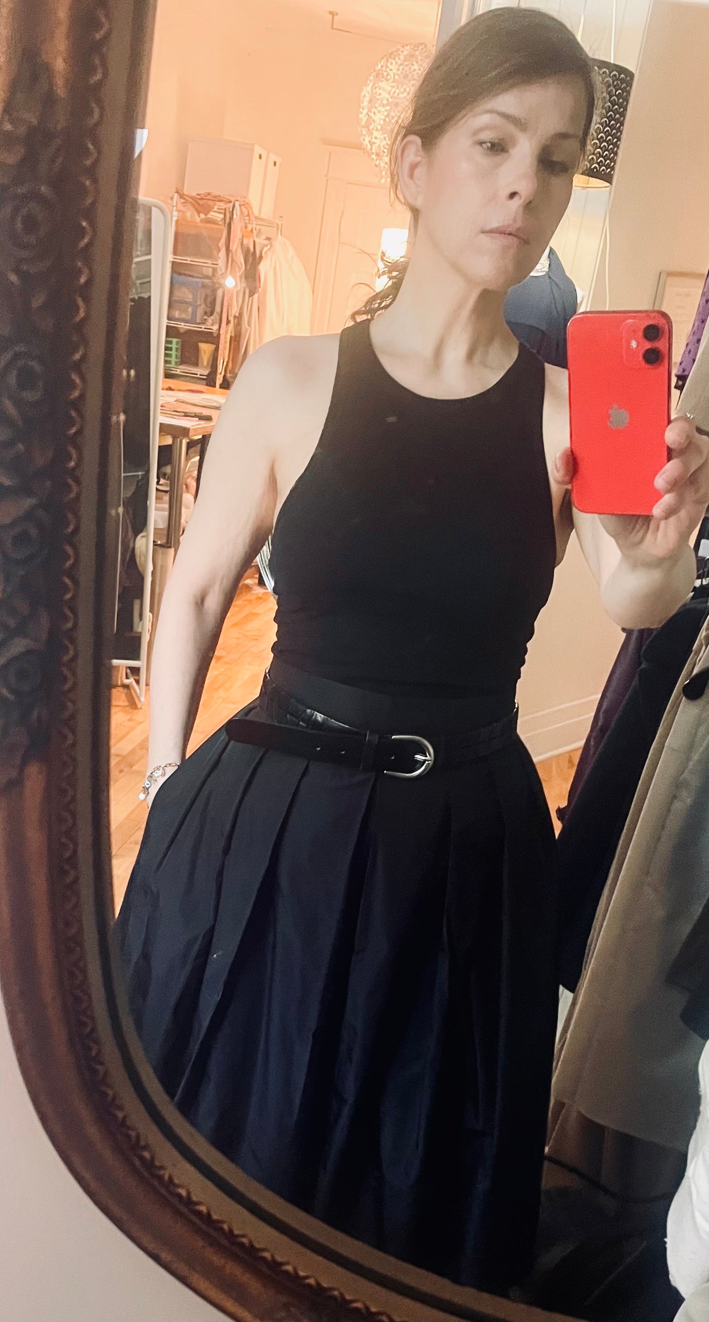 Jupe Signature, taffetas à plis creux-longueur midi, taille haute